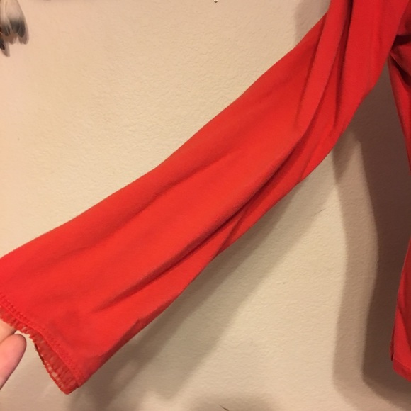 Metro Style tomato red long sleeve ribbon top M - Picture 3 of 8